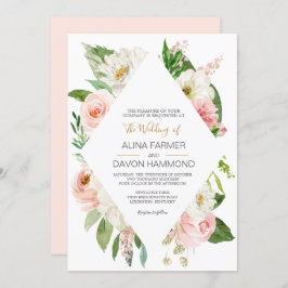 Blushing Roos Blush Pink and White Floral Wedding Kaart
