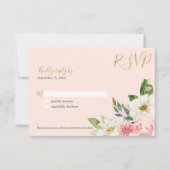 Blushing Roos Blush Pink Navy White Floral Wedding RSVP Kaartje (Voorkant)