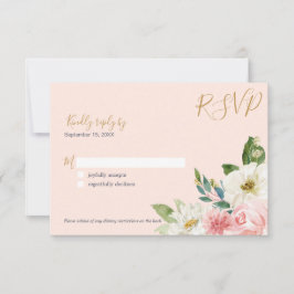 Blushing Roos Blush Pink Navy White Floral Wedding RSVP Kaartje