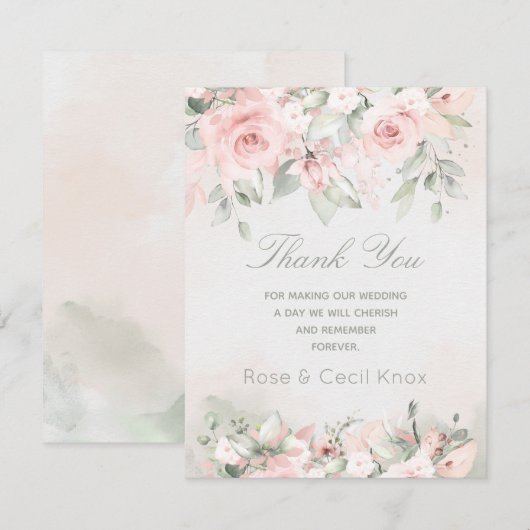 Blushing Roos bruiloft Bedankkaart (Voorkant / Achterkant)