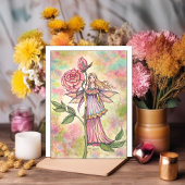 Blushing Roos Fairy Waterverf Kunst Kaart