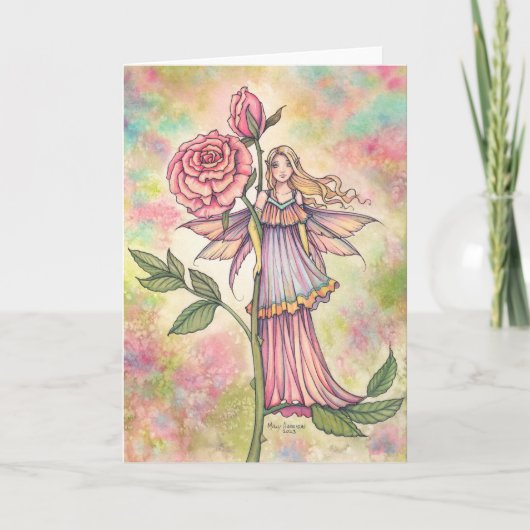 Blushing Roos Fairy Waterverf Kunst Kaart (Voorkant)