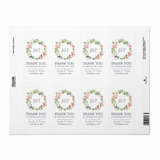 Blushing Roos Navy Blush Bloemen Bruiloft Dank u Etiket (Full Sheet)