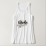 Blushing Roos Waterverf Bloemen Bruiloft Bruid Tanktop<br><div class="desc">Blushing Roos Waterverf Floral Wedding Gepersonaliseerde bruid T-shirt met  roos en pioenbloemen en leuk modern Brush Font. Check mijn winkel om de hele bruidssuite te zien voor dit ontwerp!</div>
