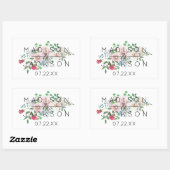 Blushing Roos Waterverf Bloemen Bruiloft Monogram Rechthoekige Sticker (Vel)