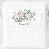 Blushing Roos Waterverf Bloemen Bruiloft Monogram Rechthoekige Sticker (Tas)