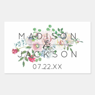Blushing Roos Waterverf Bloemen Bruiloft Monogram Rechthoekige Sticker