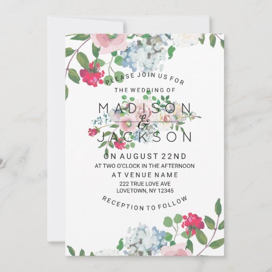 Blushing Roos Waterverf bruiloft uitnodigingen (Voorkant)