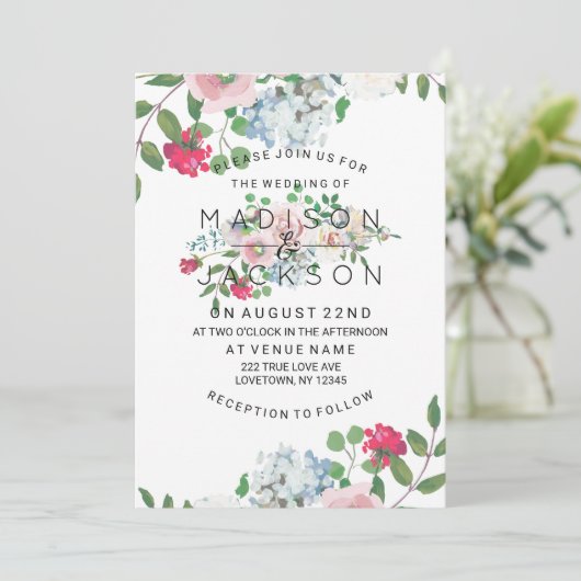 Blushing Roos Waterverf bruiloft uitnodigingen (Staand voorkant)