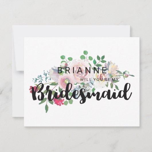 Blushing Roos Waterverf zal je mijn bruidsmeisje z Kaart (Voorkant)