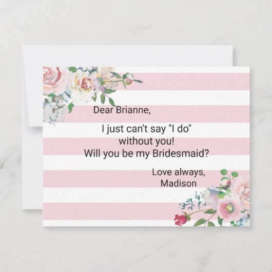 Blushing Roos Waterverf zal je mijn bruidsmeisje z Kaart (Achterkant)