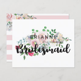 Blushing Roos Waterverf zal je mijn bruidsmeisje z Kaart