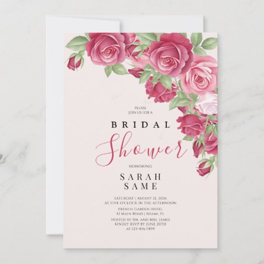 Blushing Rose Elegance Bridal Shower Invitation Kaart (Voorkant)