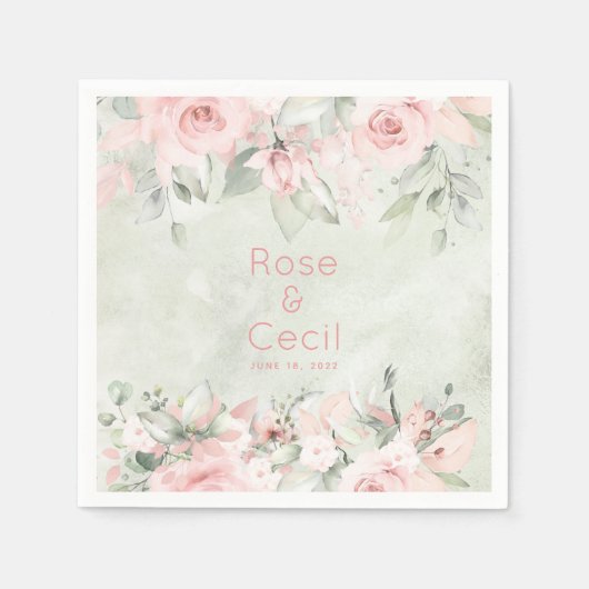 Blushing Roses Wedding Cocktail Napkins Servet (Voorkant)