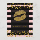 Blushing Roze & Black Stripes Gold Faux Folie Stip Briefkaart (Voorkant)