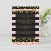 Blushing Roze & Black Stripes Gold Faux Folie Stip Kaart (Staand voorkant)
