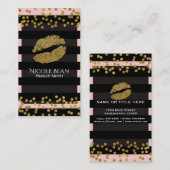 Blushing Roze & Black Stripes Gold Faux Folie Stip Visitekaartje (Voorkant / Achterkant)