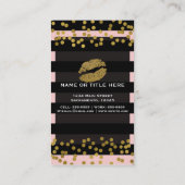 Blushing Roze & Black Stripes Gold Faux Folie Stip Visitekaartje (Achterkant)