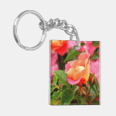 Blushing Roze en Oranje Roos Bud Sleutelhanger (Voorkant Links)
