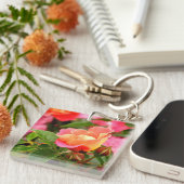 Blushing Roze en Oranje Roos Bud Sleutelhanger (Voorkant Rechts)