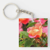 Blushing Roze en Oranje Roos Bud Sleutelhanger (Voorkant)