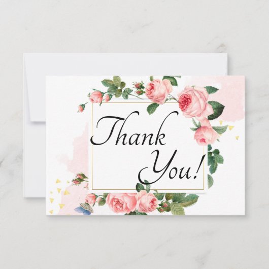 Blushing Roze Floral Bedankkaart (Voorkant)