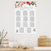 Blushing Roze Floral Elegant Seat Chart Poster (Keuken)