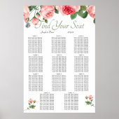 Blushing Roze Floral Elegant Seat Chart Poster (Voorkant)