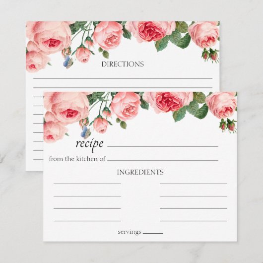 Blushing Roze Floral Wedding Recipcard Notitiekaartje (Voorkant / Achterkant)