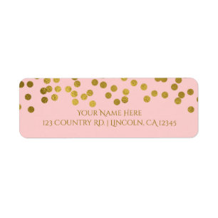 Blushing Roze & Gold Faux Folie Confetti Stippen Etiket