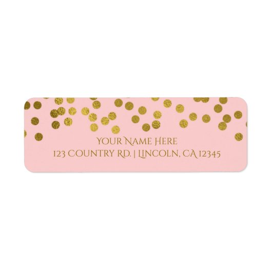 Blushing Roze & Gold Faux Folie Confetti Stippen Etiket (Voorkant)