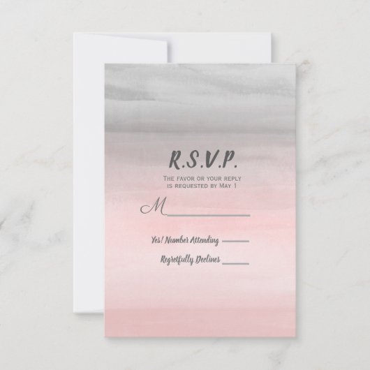 Blushing Roze & Grijs Moderne Waterverf RSVP Antwo Kaartje (Voorkant)