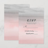Blushing Roze & Grijs Moderne Waterverf RSVP Antwo Kaartje (Voorkant / Achterkant)