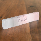 Blushing roze & grijze moderne Waterverf meisje gl Naambordje (Zijkant)