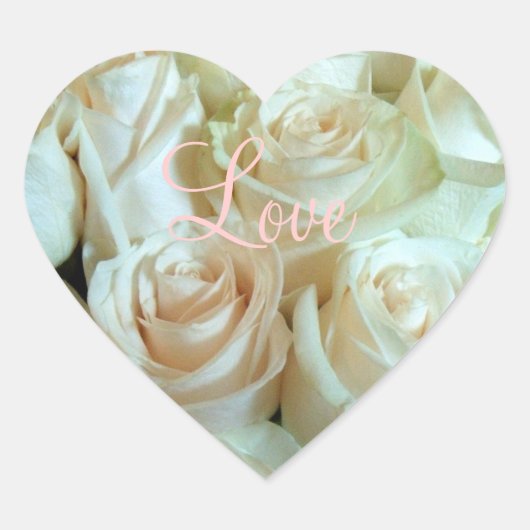 Blushing roze rozen: "Liefde! Bloemen!" Hart Sticker (Voorkant)