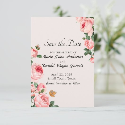Blushing Roze Save The Date (Staand voorkant)