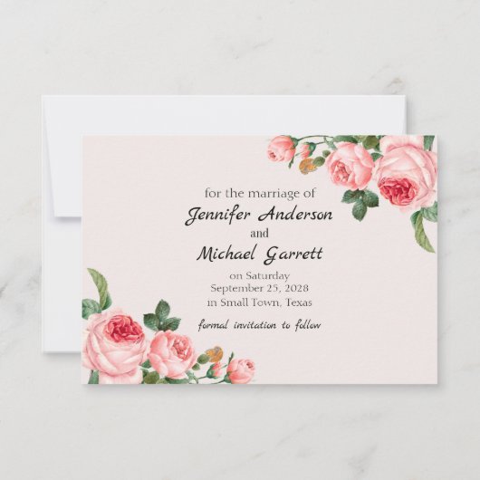 Blushing Roze Save The Date (Achterkant)