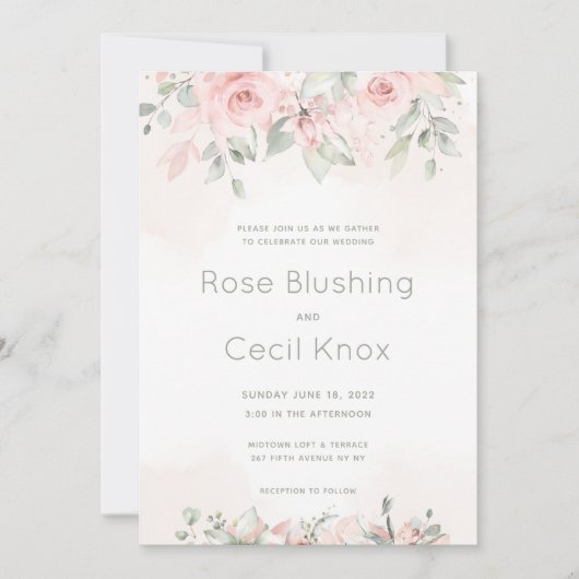 Blushing Rozen 2 Wedding Invitation Suite Kaart (Voorkant)