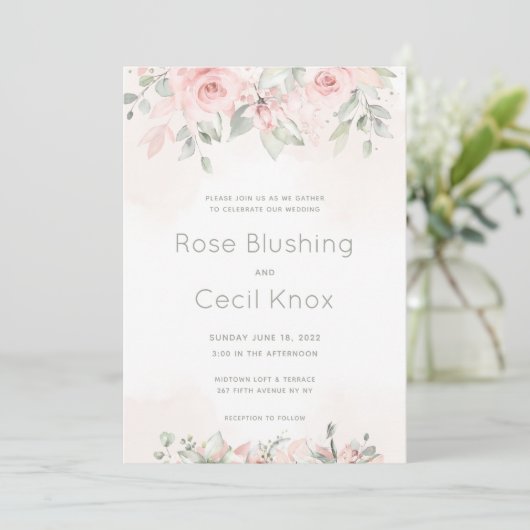 Blushing Rozen 2 Wedding Invitation Suite Kaart (Staand voorkant)