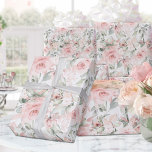 Blushing Rozen Blush roze on White Wedding Cadeaupapier<br><div class="desc">Een stomp roze bloeminpakpapier met waterverf geverfde rozen en zilvereucalyptuskousen.</div>