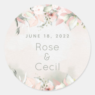 Blushing Rozen Bruiloft Kleine Ronde Sticker