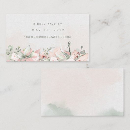 Blushing Rozen Bruiloft Online RSVP-kaart Visitekaartje (Voorkant / Achterkant)