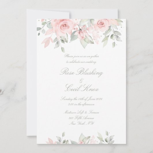 Blushing Rozen Matte White Background Weddenschap Kaart (Voorkant)