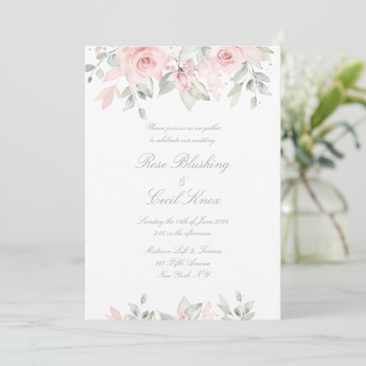 Blushing Rozen Matte White Background Weddenschap Kaart (Staand voorkant)