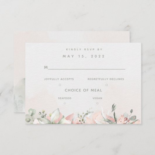 Blushing Rozen Weddenschap 2 maaltijdkeuze RSVP (Voorkant / Achterkant)