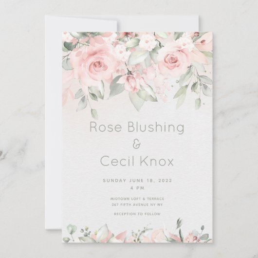 Blushing Rozen Wedding Invitation Suite Kaart (Voorkant)