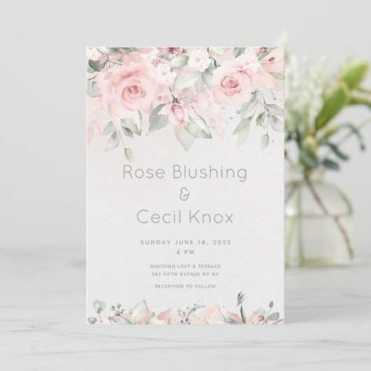 Blushing Rozen Wedding Invitation Suite Kaart (Staand voorkant)
