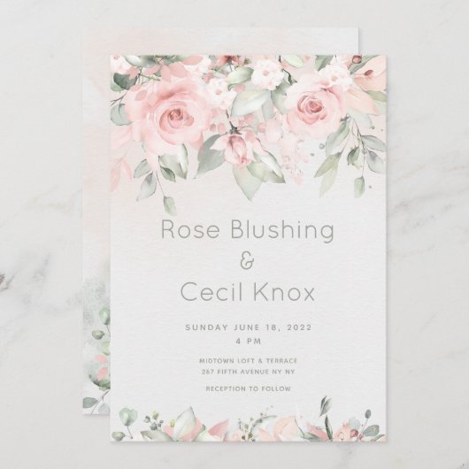 Blushing Rozen Wedding Invitation Suite Kaart (Voorkant / Achterkant)
