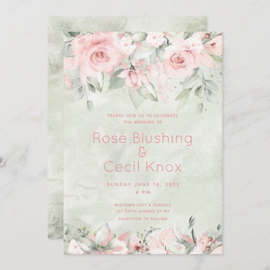 Blushing Rozen Wedding Invitation Suite Kaart (Voorkant / Achterkant)
