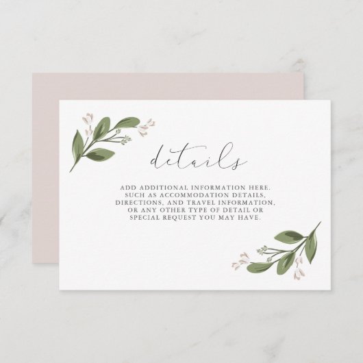 Blushing Sprigs Details met Roze Rug Informatiekaartje (Voorkant / Achterkant)